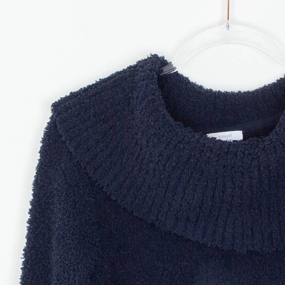 Pure Jill Navy Blue Soft Cozy Cowl Neck Pullover Sweater S Petite Fuzzy Winter - Picture 4 of 8